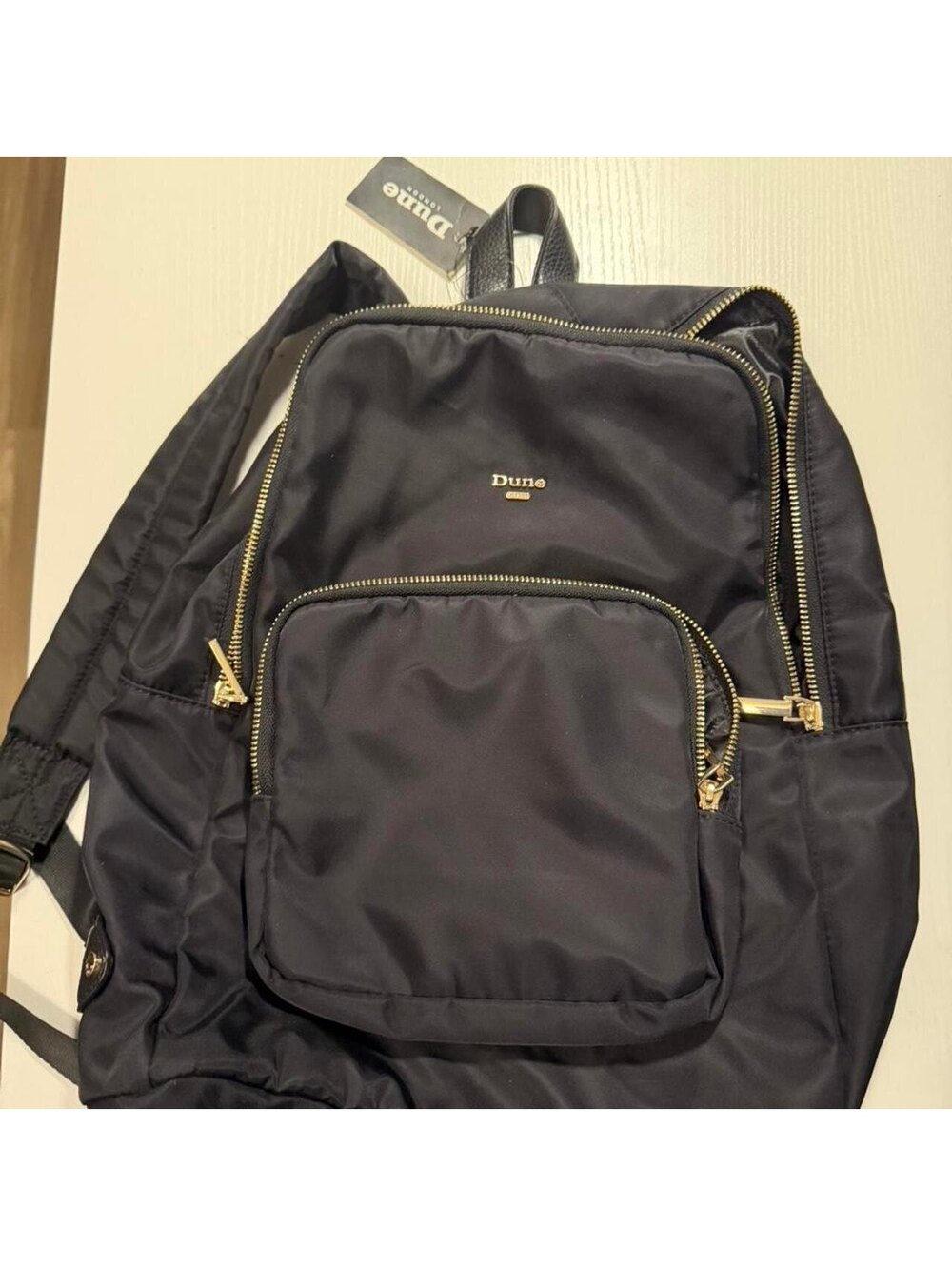 Dune London Black Backpack with Gold Zippers